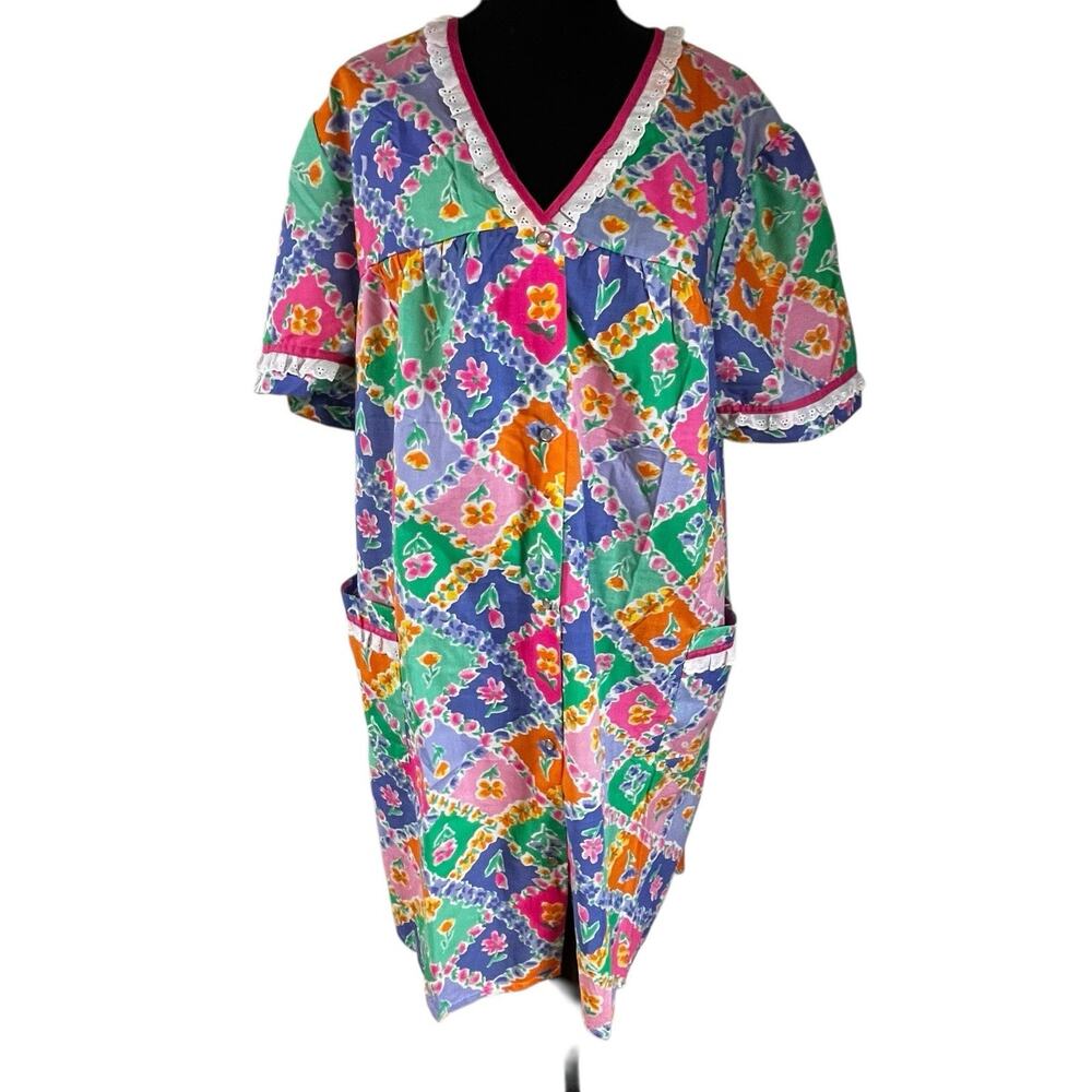 Vintage Patchwork Print Floral Muumuu House Dress SZ 3X Plus Exclusively Yours